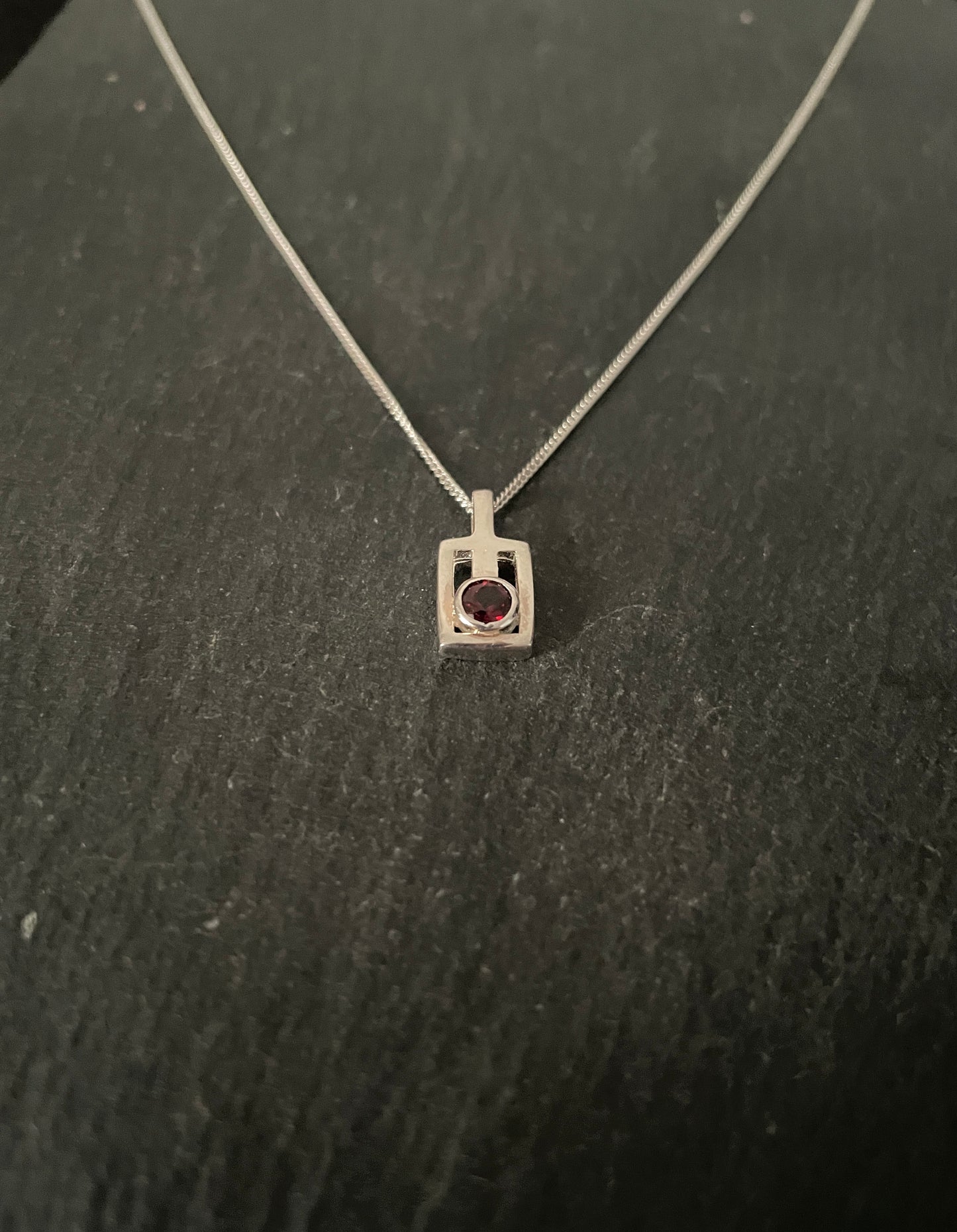 Garnet and Silver Retangle Pendant image 1