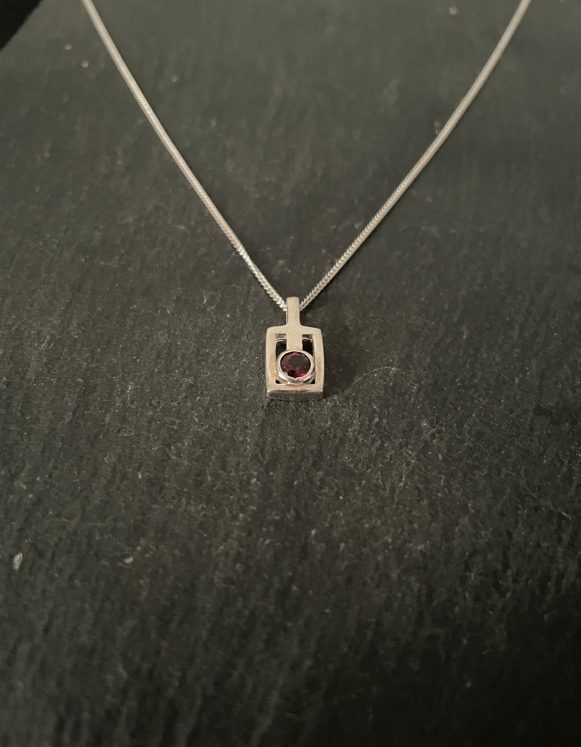 Garnet and Silver Retangle Pendant image 1