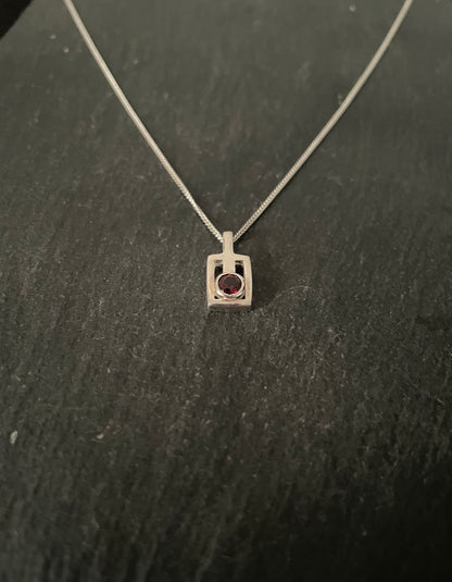 Garnet and Silver Retangle Pendant image 1