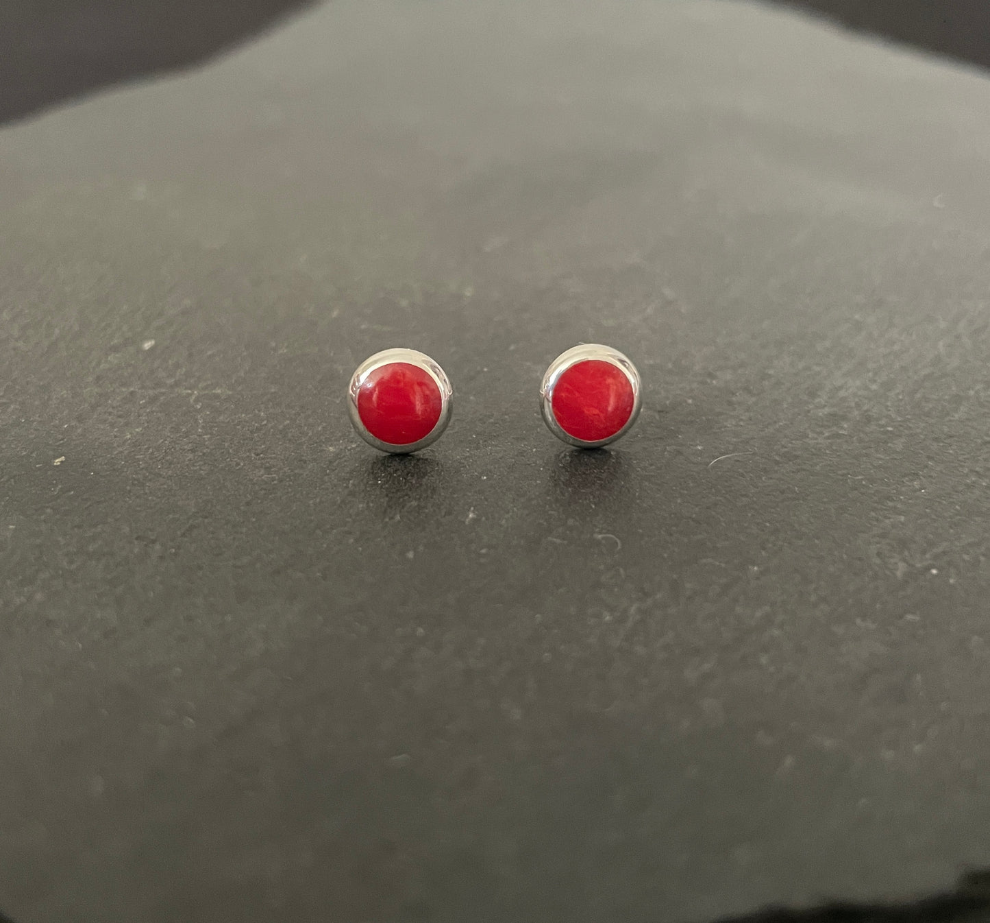 Round Coral Stud Earrings image 0