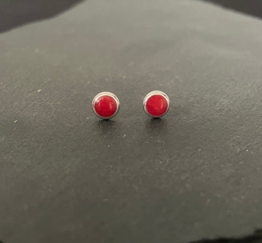 Round Coral Stud Earrings image 0