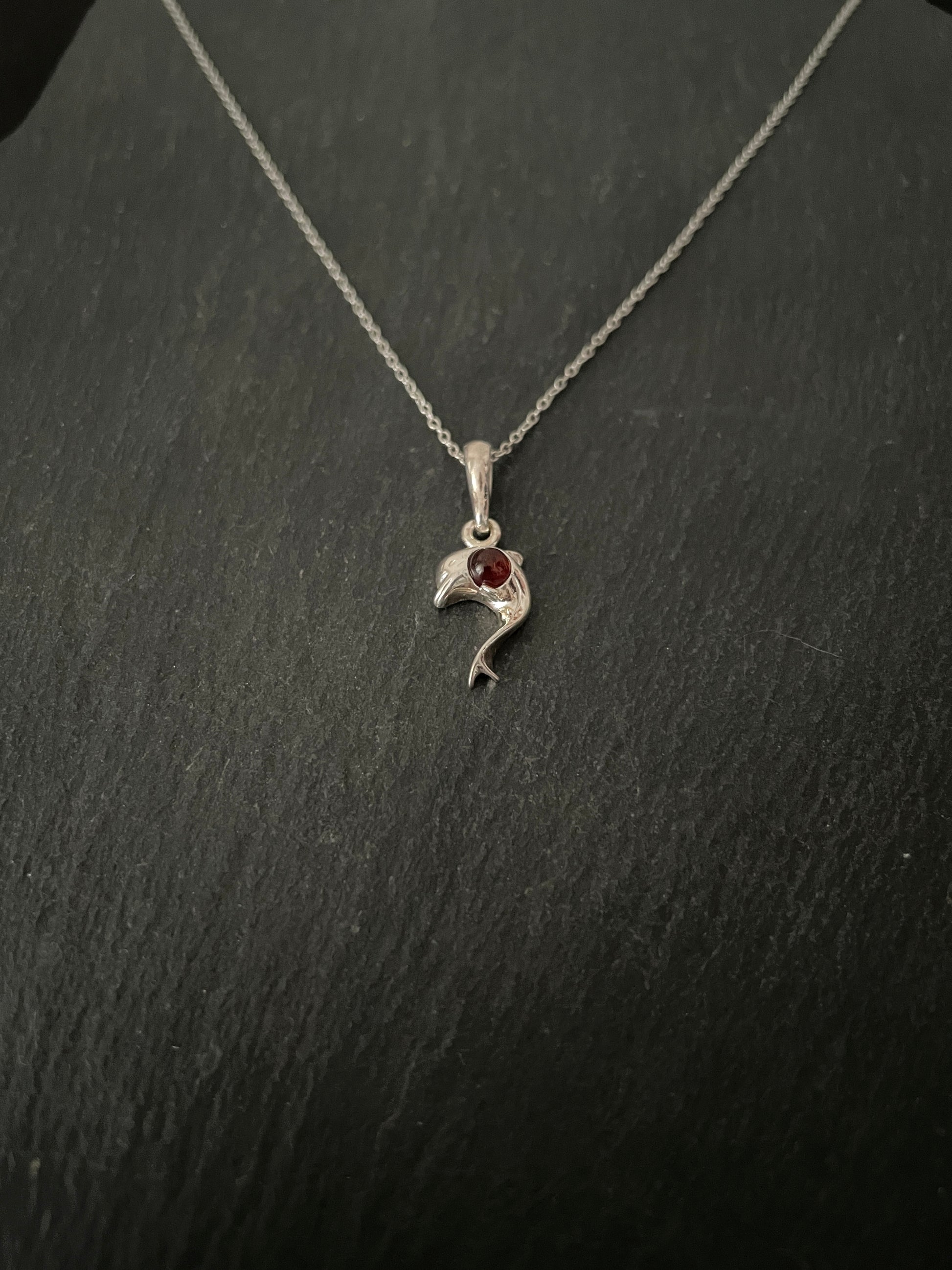 Amber and Silver Dolphin Pendant image 1