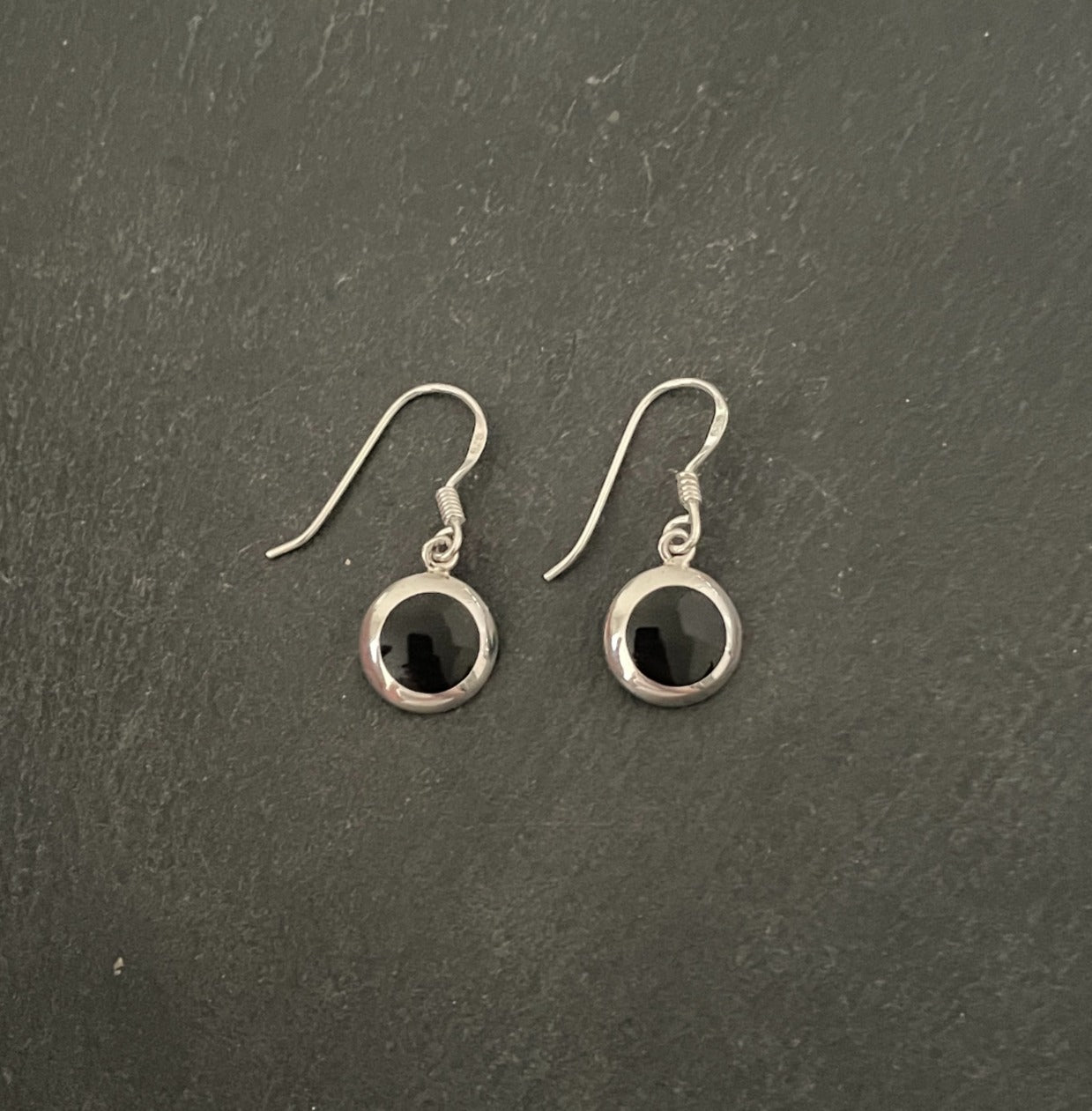 Round Black Onyx and Silver Earrings image 0