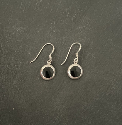 Round Black Onyx and Silver Earrings image 0