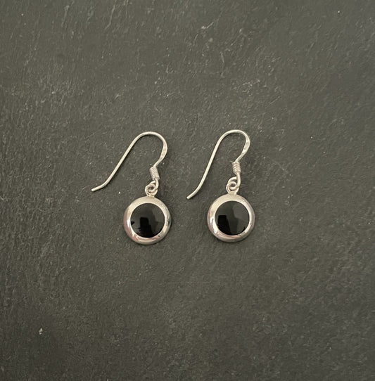 Round Black Onyx and Silver Earrings image 0