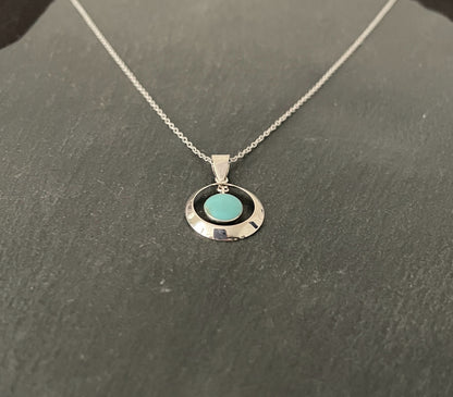 Turquoise and Silver Round Pendant image 1