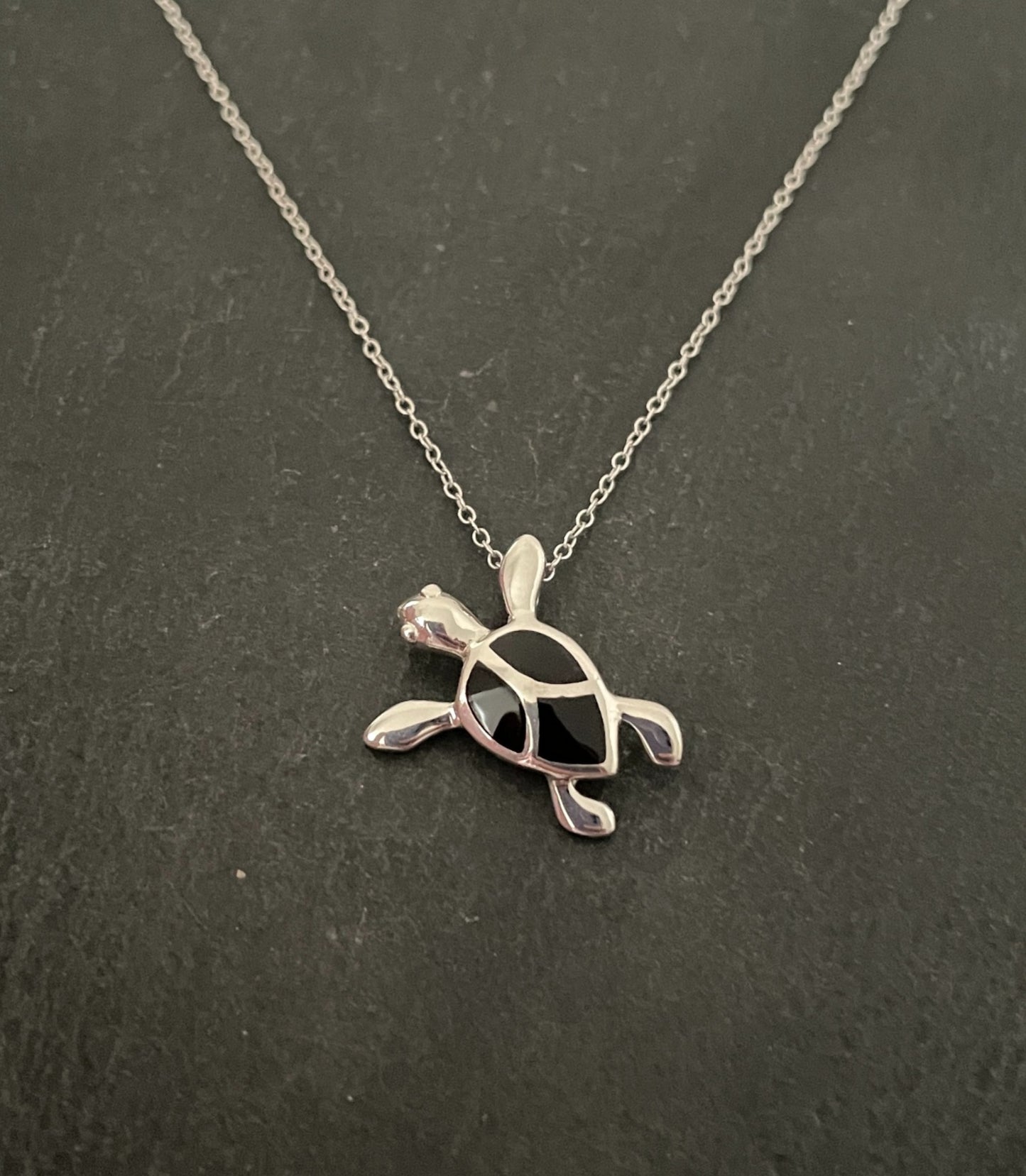 Black Onyx and Silver Turtle Pendant image 0