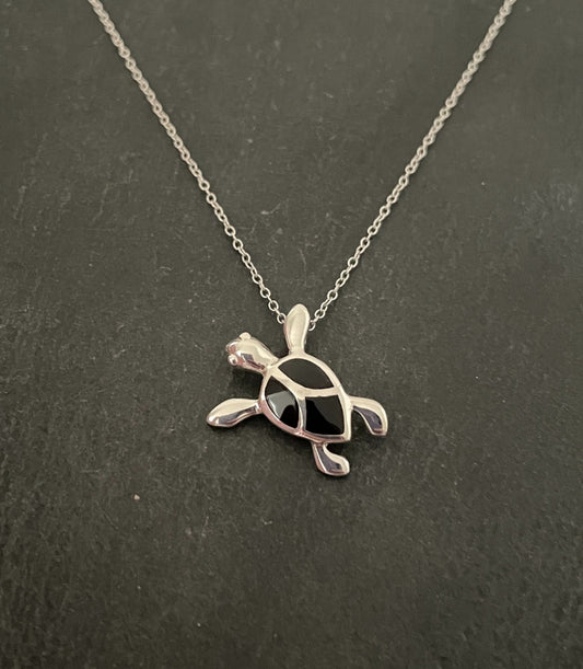 Black Onyx and Silver Turtle Pendant image 0