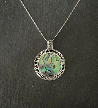 Paua Shell and Silver Round Pendant image 0