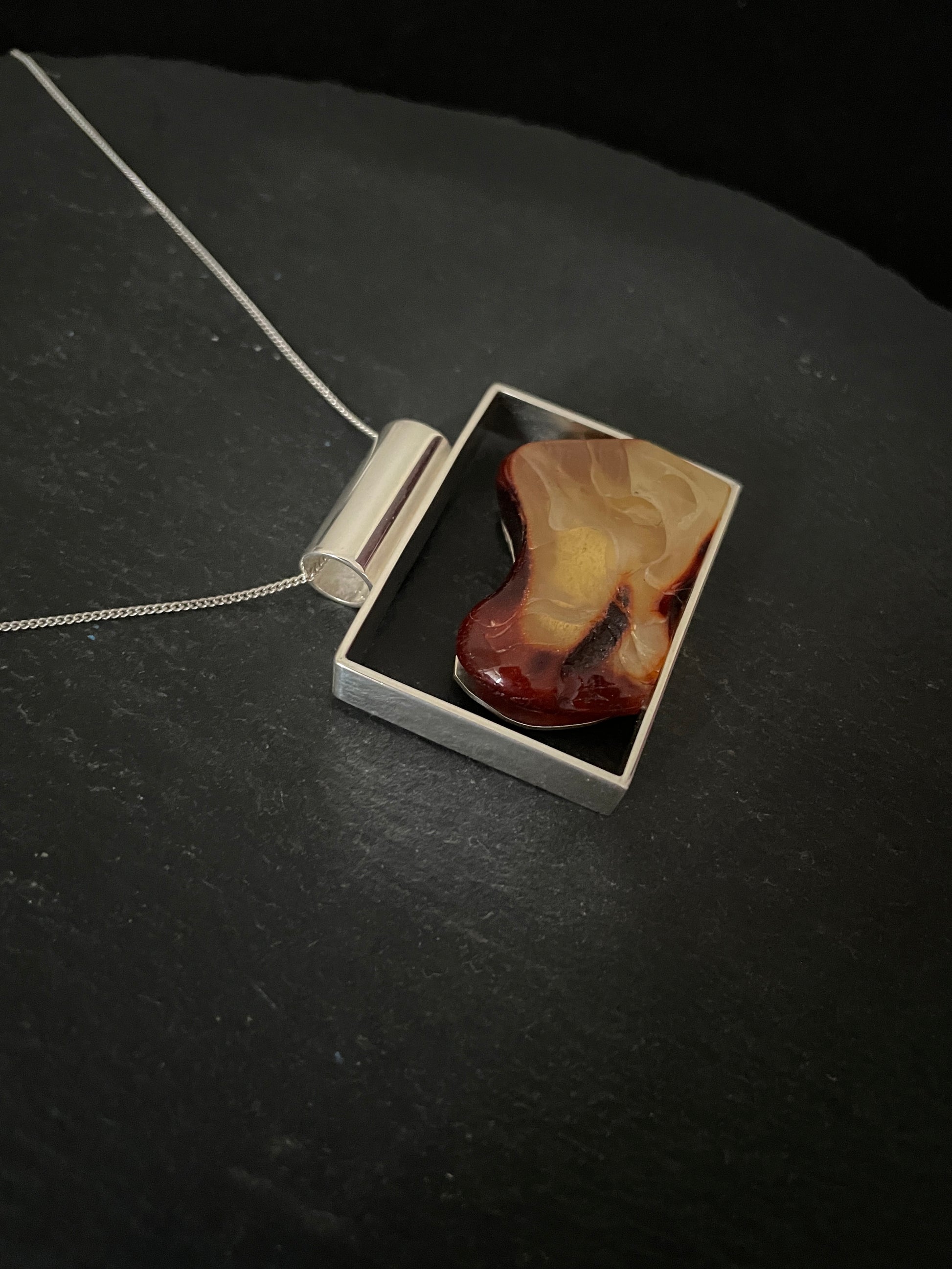 Amber Pendant and Silver Rectangle Pendant image 2