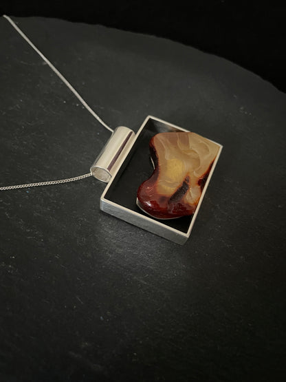 Amber Pendant and Silver Rectangle Pendant image 2