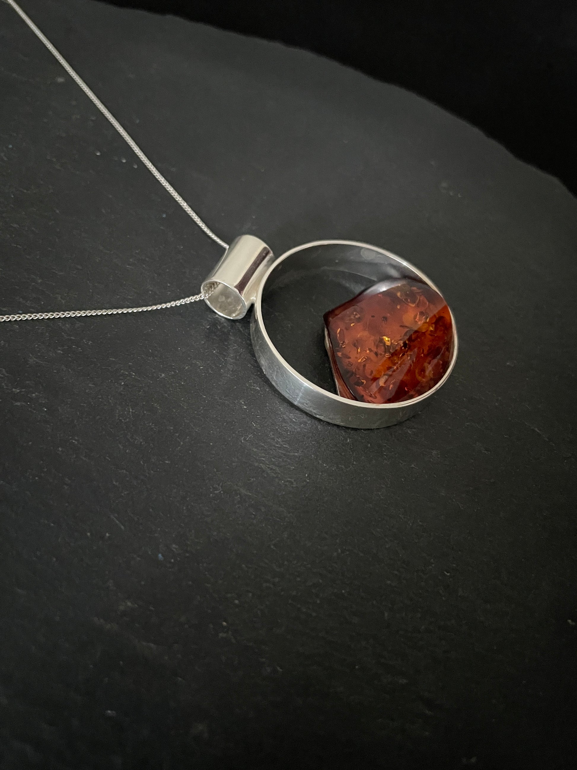 Round Amber and Silver Pendant image 1