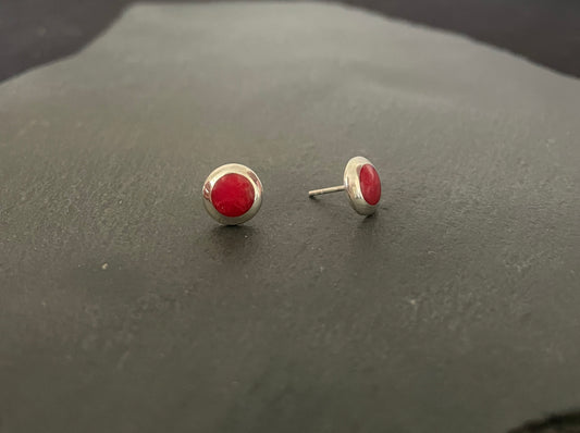 Round Coral Stud Earrings image 1