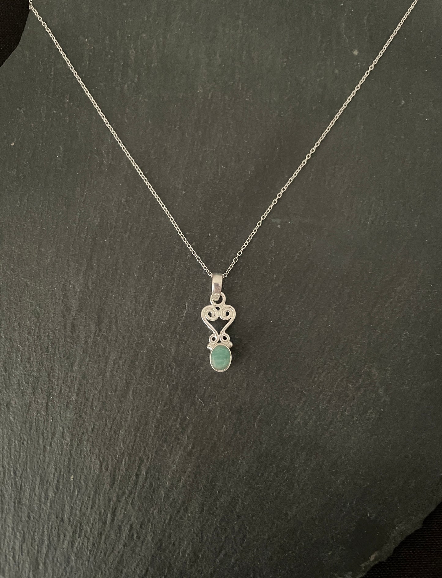 Oval Emerald and Silver Pendant image 0