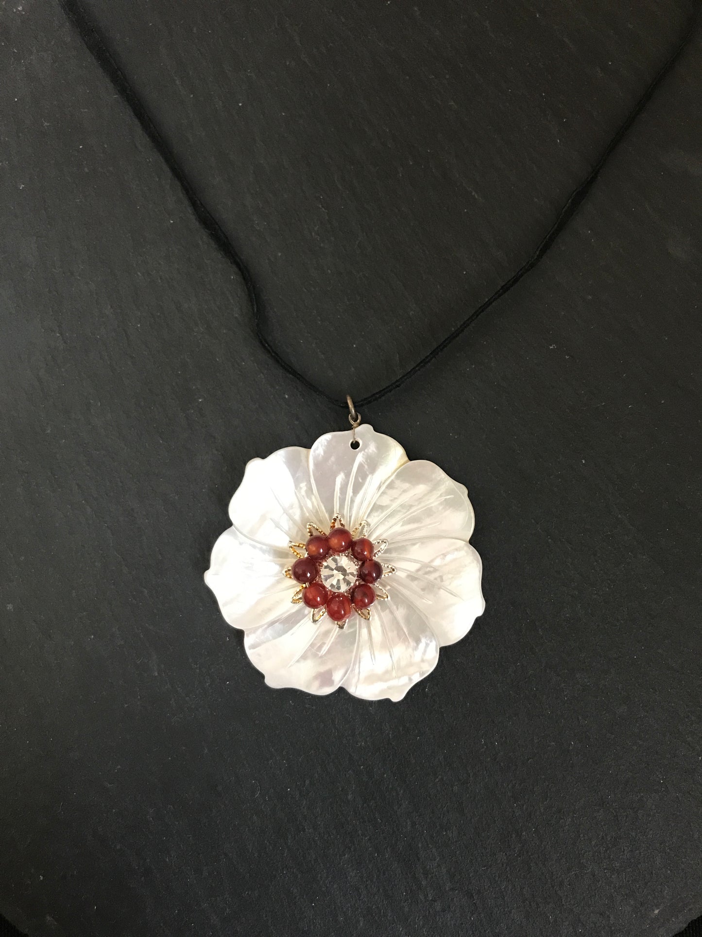 Mother of Pearl and Carnelian Flower Necklace image 0