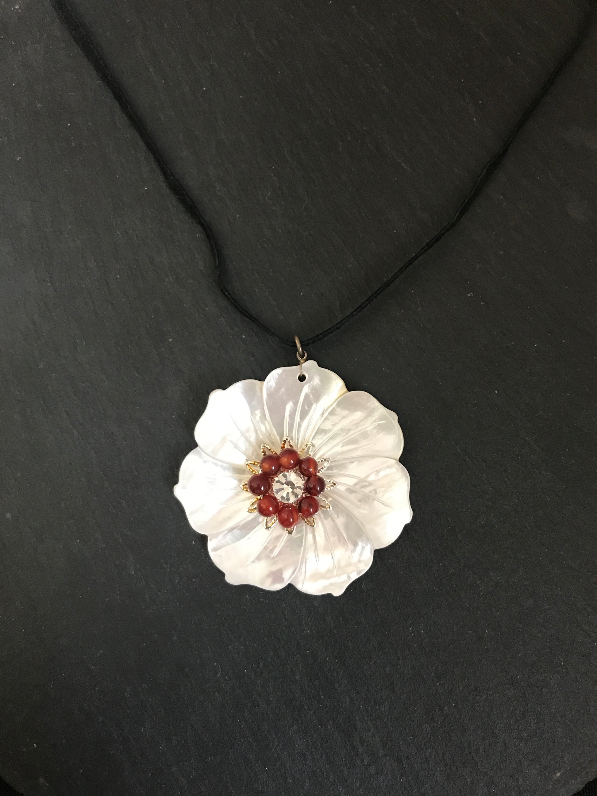 Mother of Pearl and Carnelian Flower Necklace image 0
