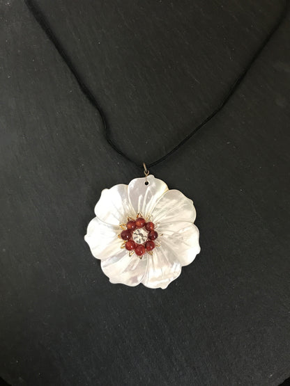 Mother of Pearl and Carnelian Flower Necklace image 0