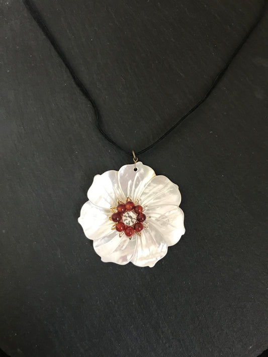 Mother of Pearl and Carnelian Flower Necklace image 0