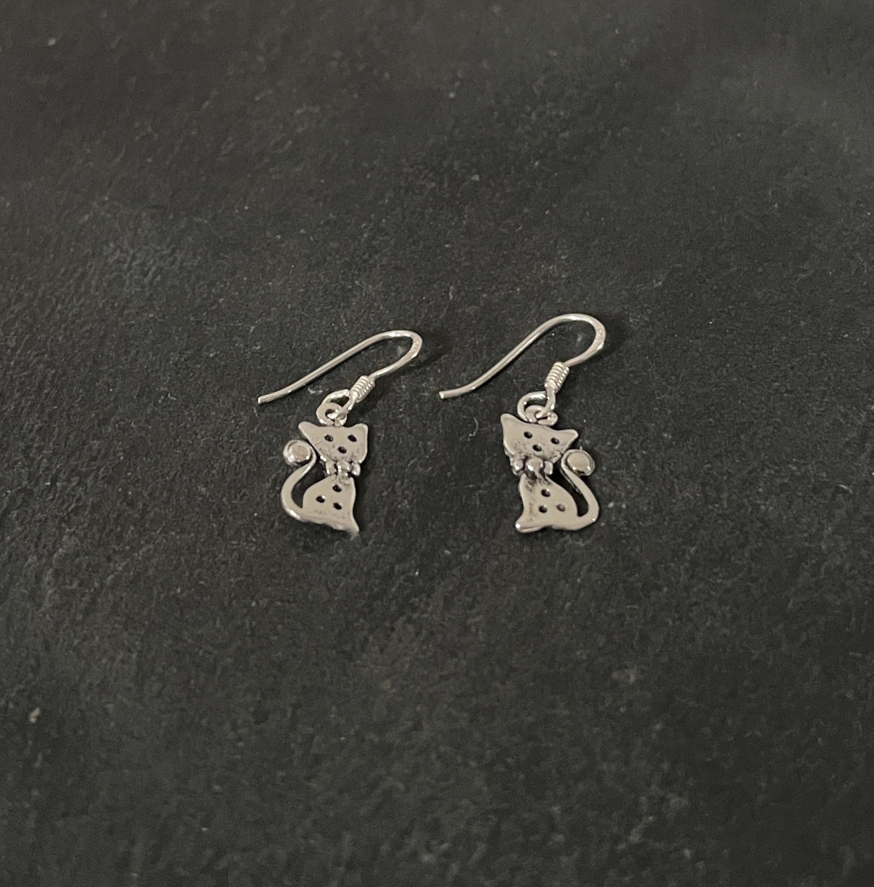 Silver Cat Earrings image 1