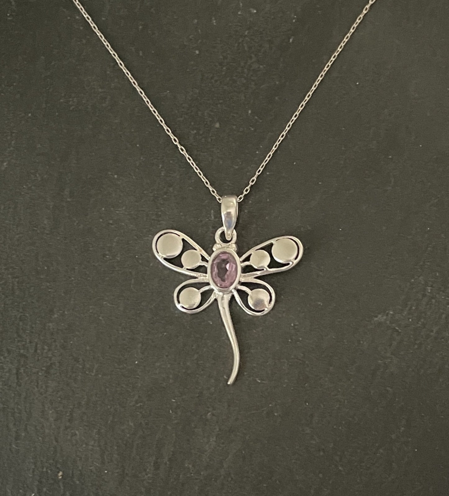 Amethyst and Silver Dragonfly Pendant image 0