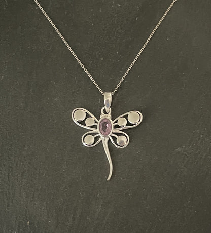 Amethyst and Silver Dragonfly Pendant image 0