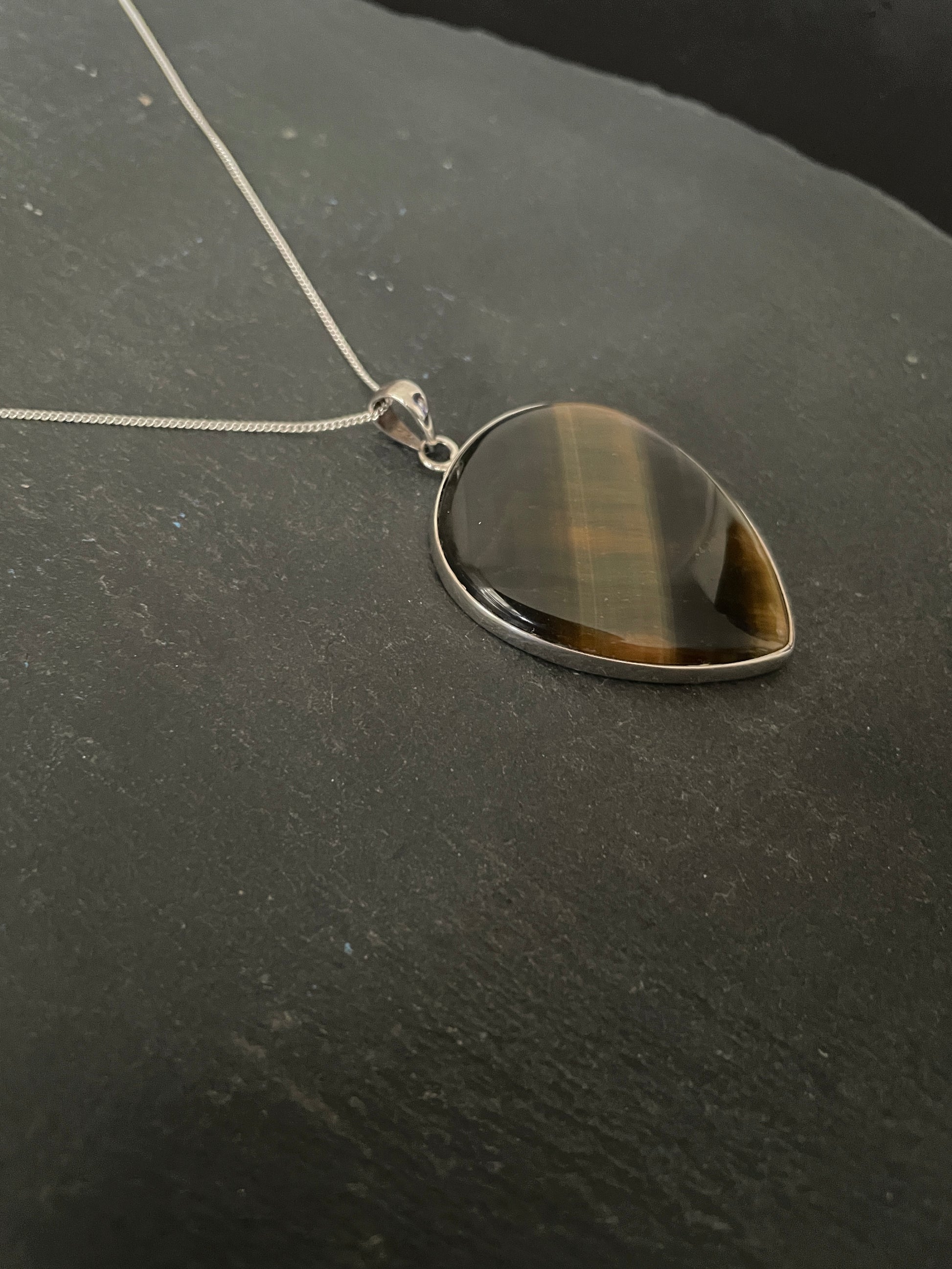 Tiger's Eye Teardrop Silver Pendant image 2