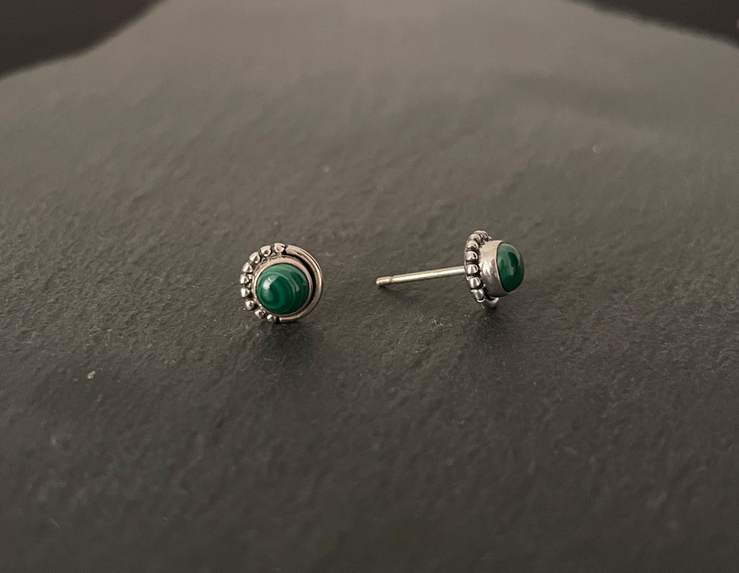 Round Malachite Stud Earrings image 1
