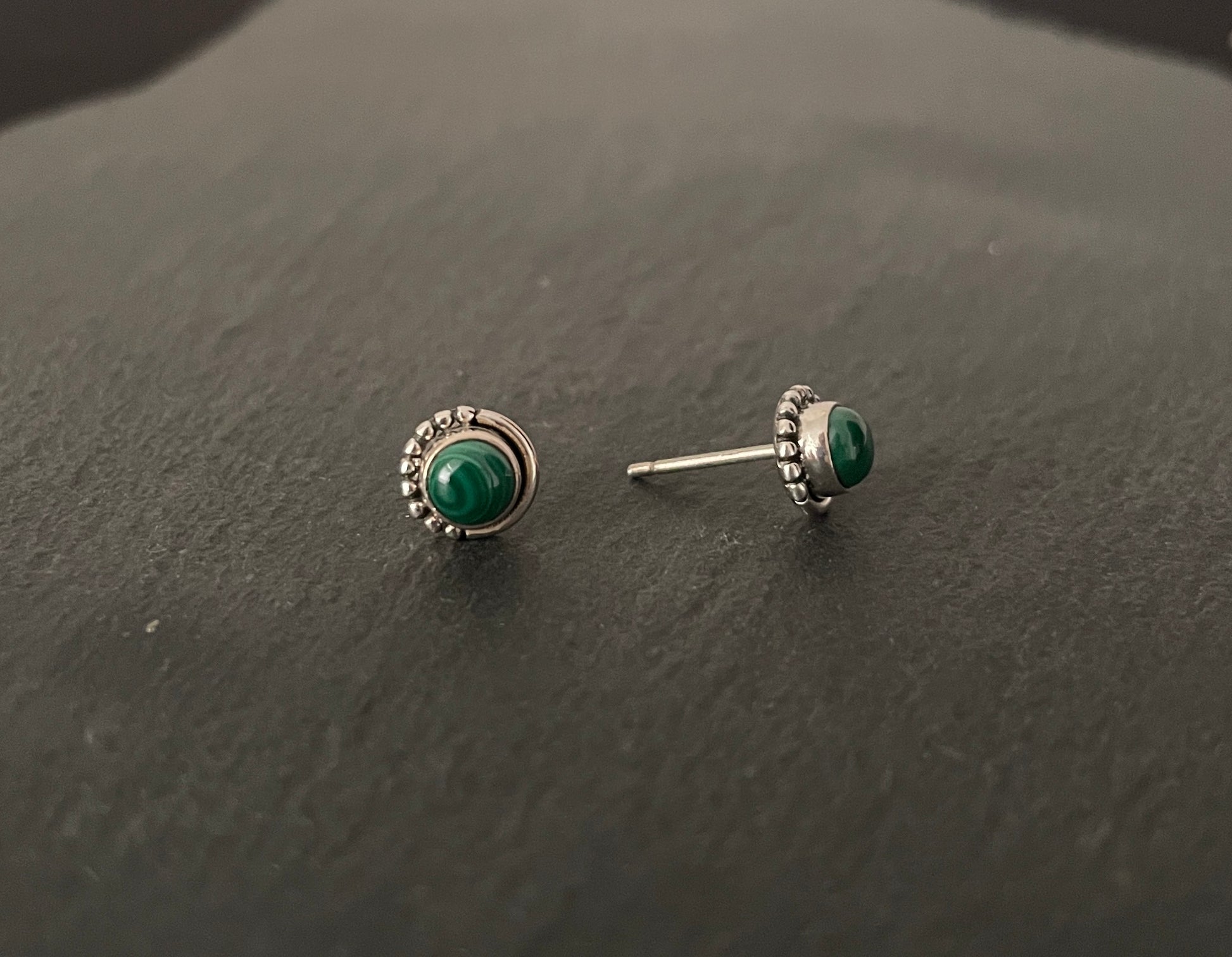 Round Malachite Stud Earrings image 1