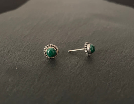 Round Malachite Stud Earrings image 1