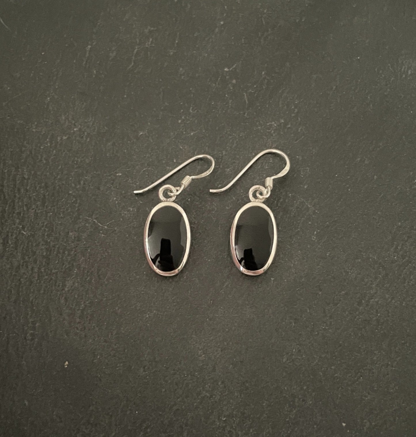 Black Onyx and Silver Oval Earrings image 0