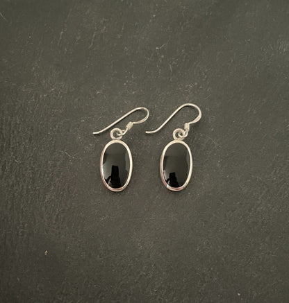 Black Onyx and Silver Oval Earrings image 0
