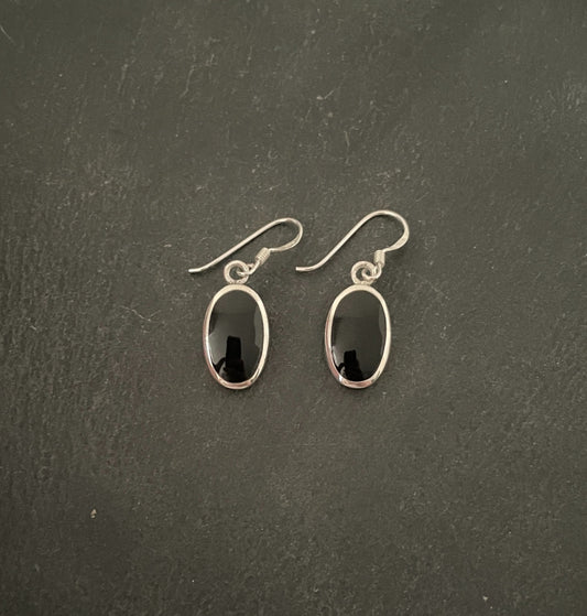 Black Onyx and Silver Oval Earrings image 0