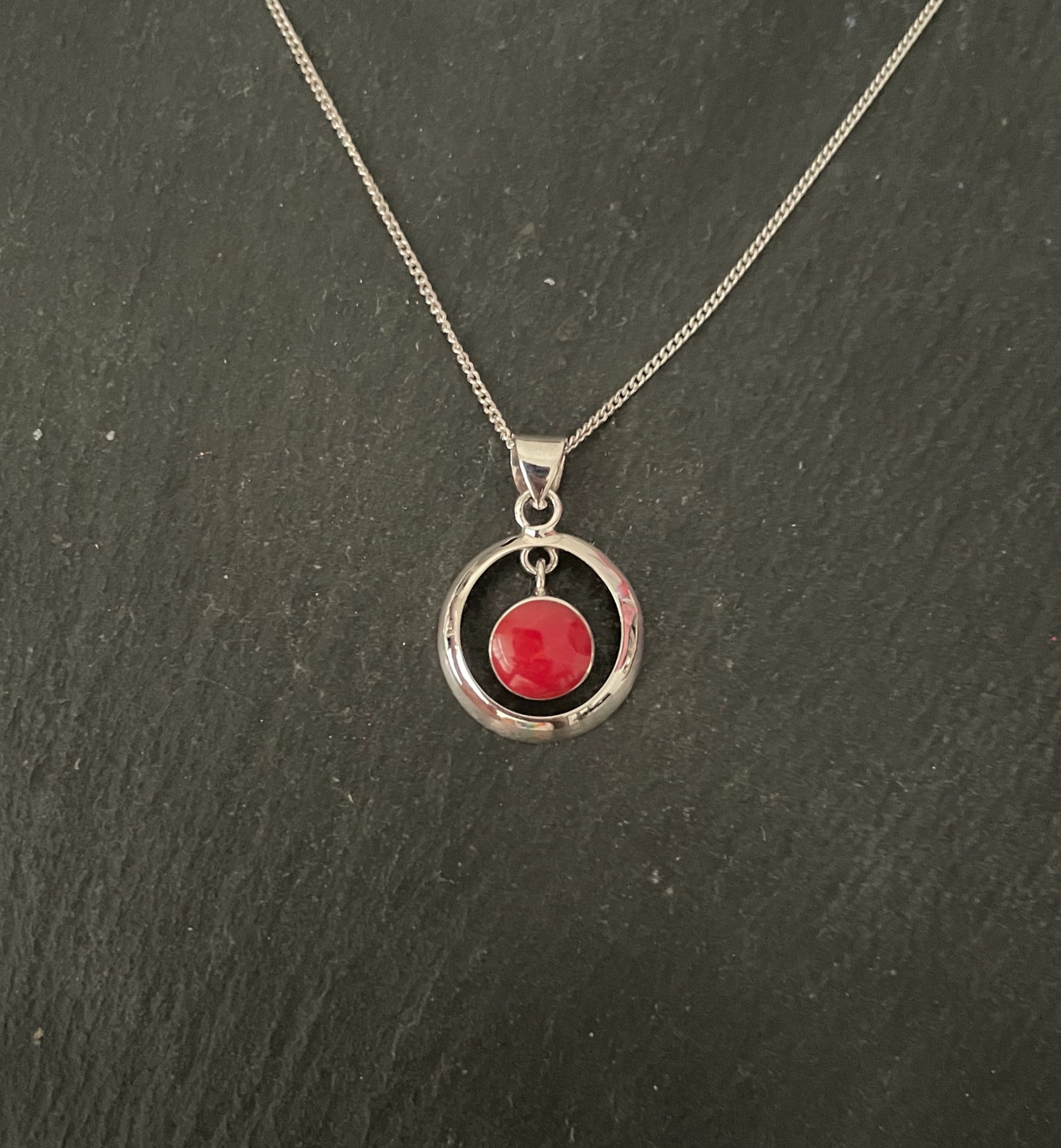 Coral and Silver Round Pendant image 0