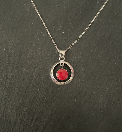 Coral and Silver Round Pendant image 0