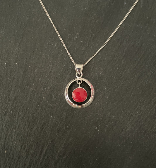 Coral and Silver Round Pendant image 0