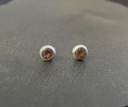 Round Smokey Quartz Stud Earrings image 0