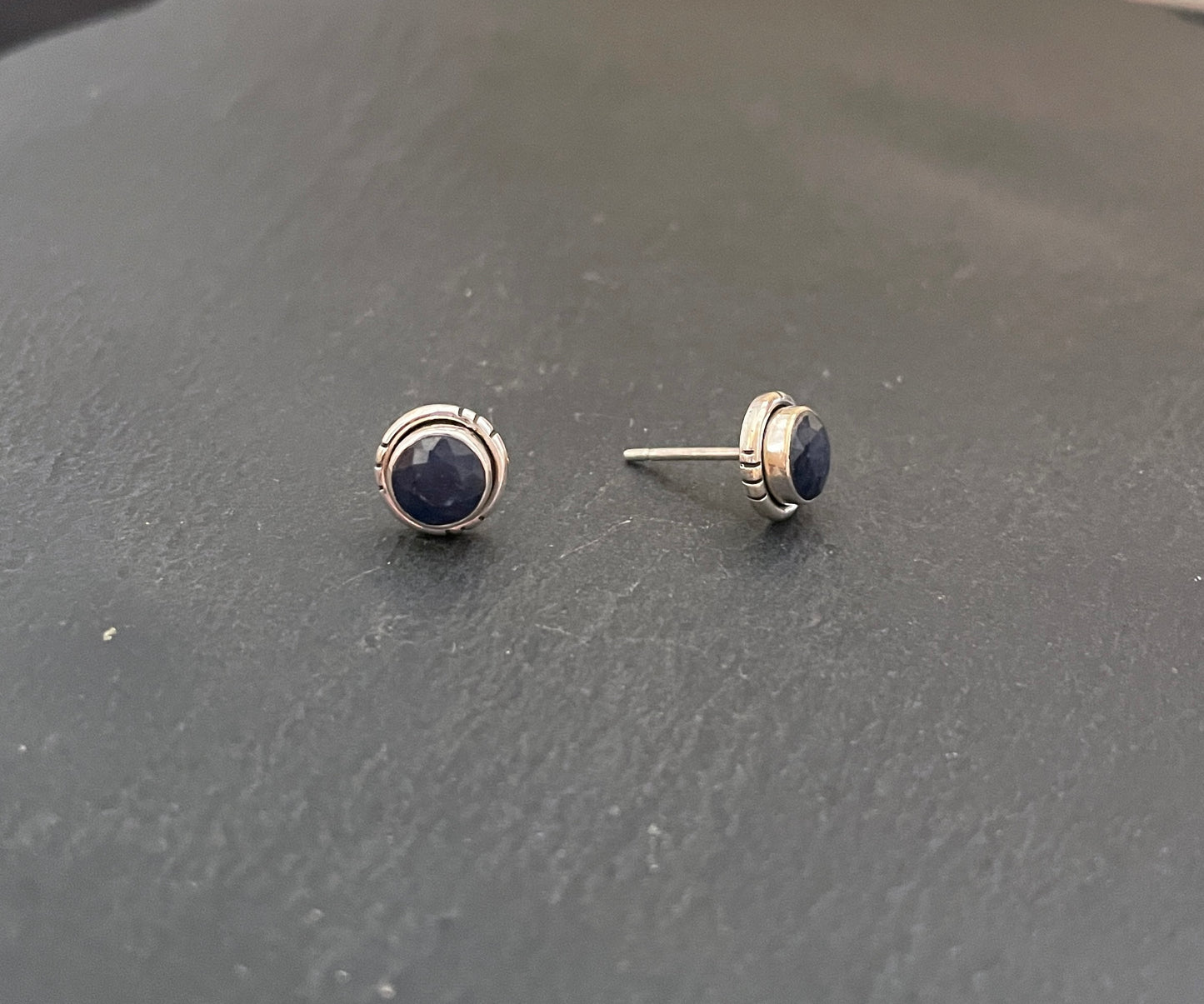 Round Sapphire Stud Earrings image 1