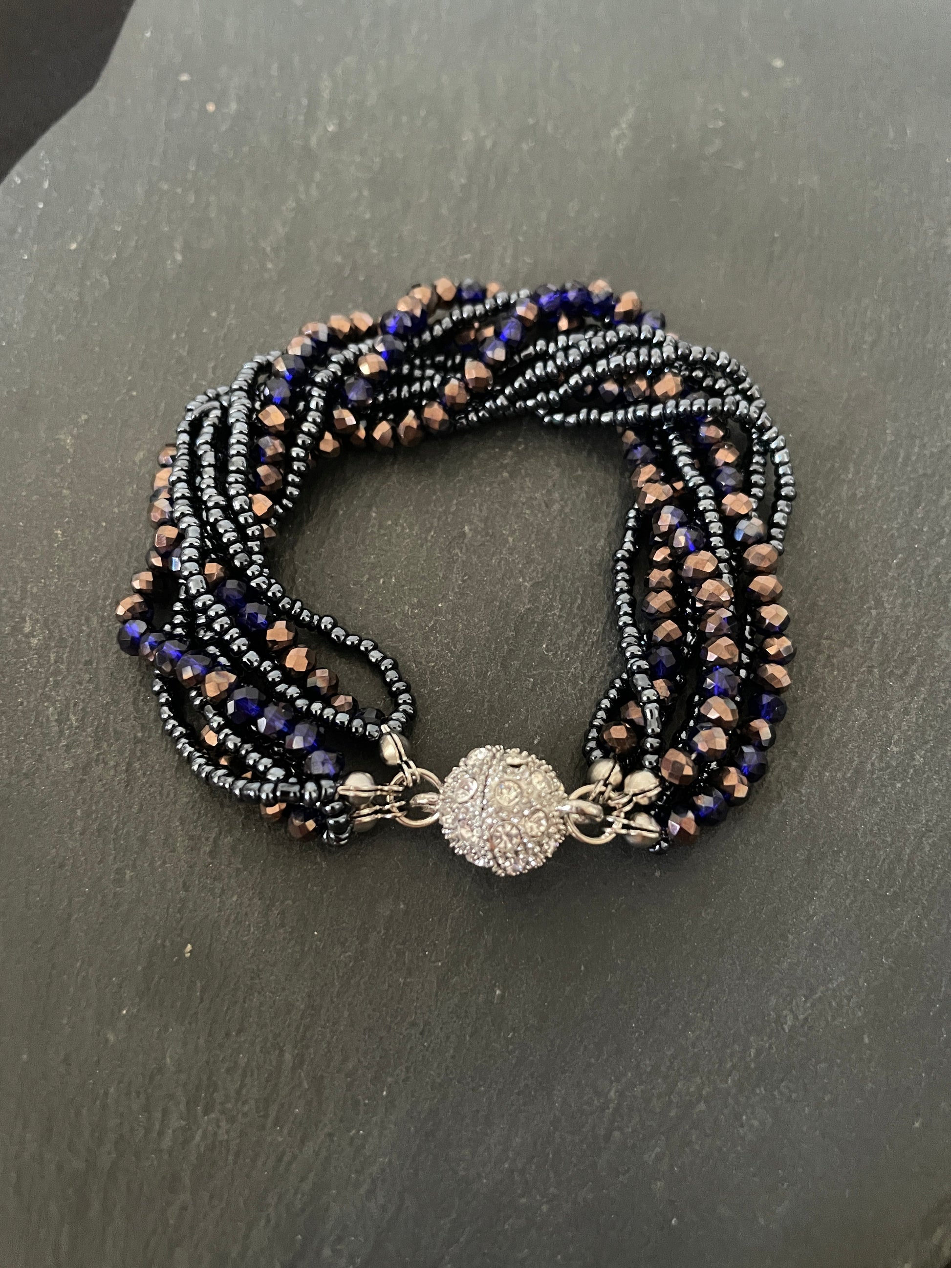 Blue Multi Row Coloured Round Bead Bracelet image 4
