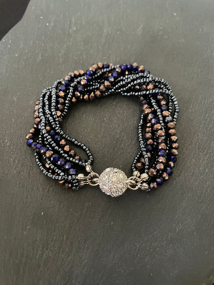 Blue Multi Row Coloured Round Bead Bracelet image 4