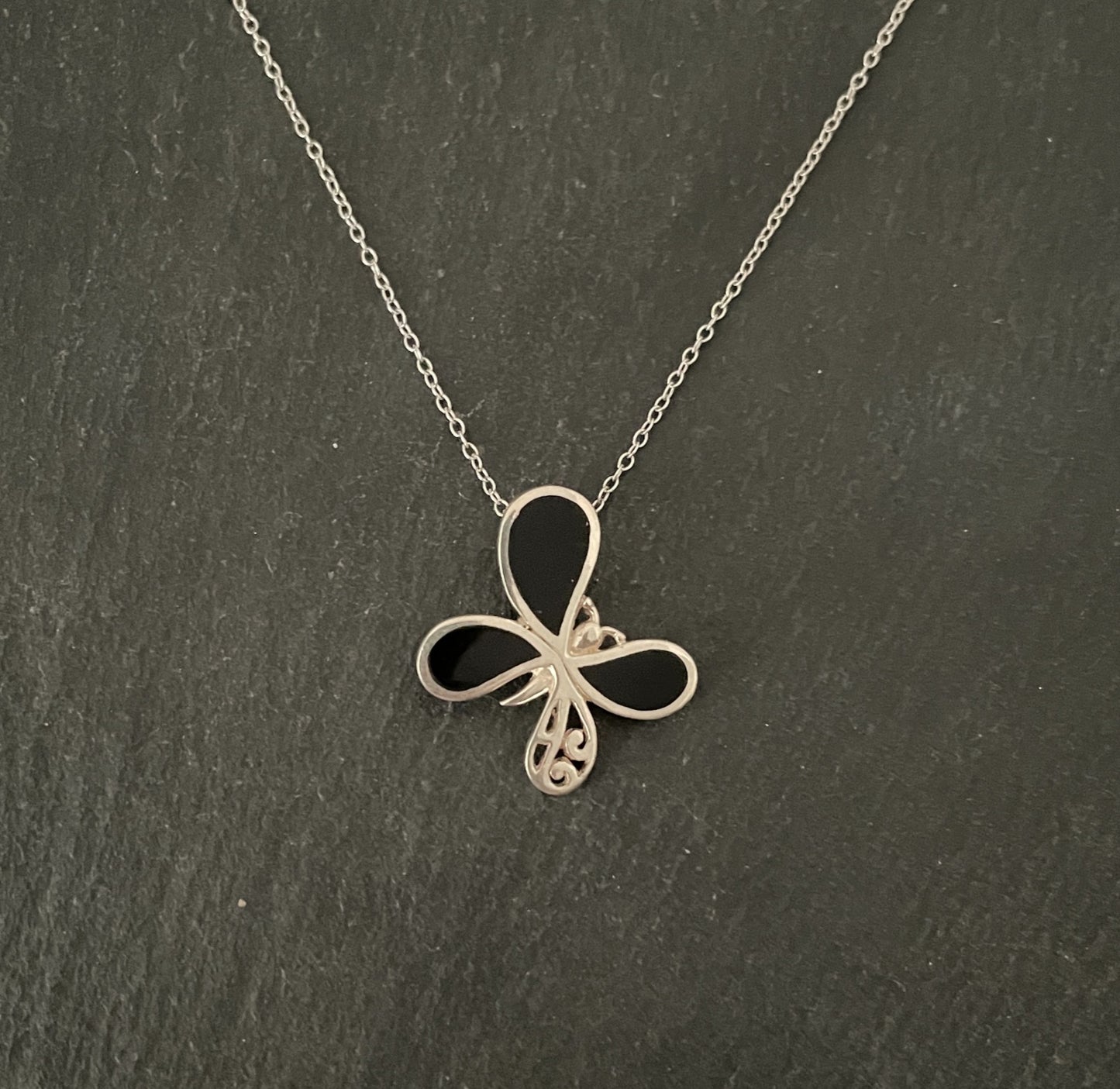 Black Onyx and Silver Butterfly Pendant image 0