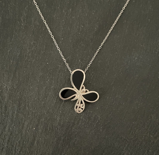 Black Onyx and Silver Butterfly Pendant image 0