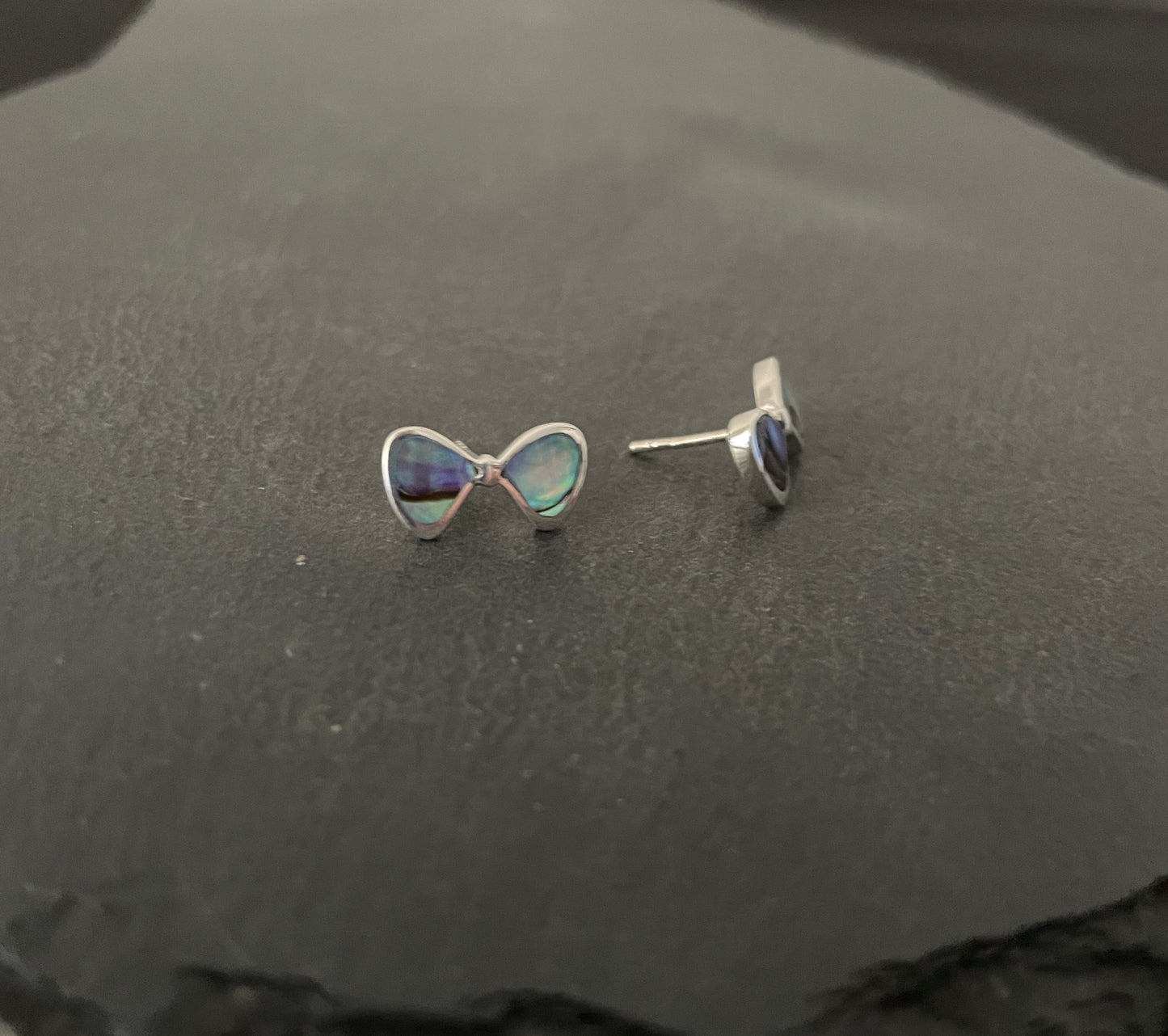 Paua Shell and Silver Bow Studs image 1