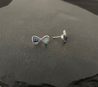 Paua Shell and Silver Bow Studs image 1