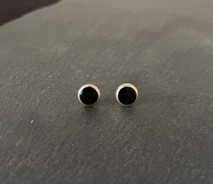 Black Onyx Round Stud Earrings image 0