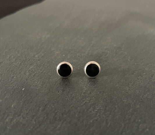Black Onyx Round Stud Earrings image 0