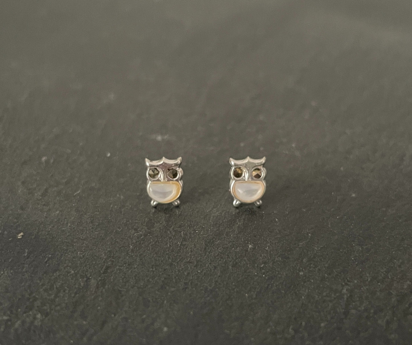 Mother of Pearl and Marcasite Owl Stud Earrings image 0