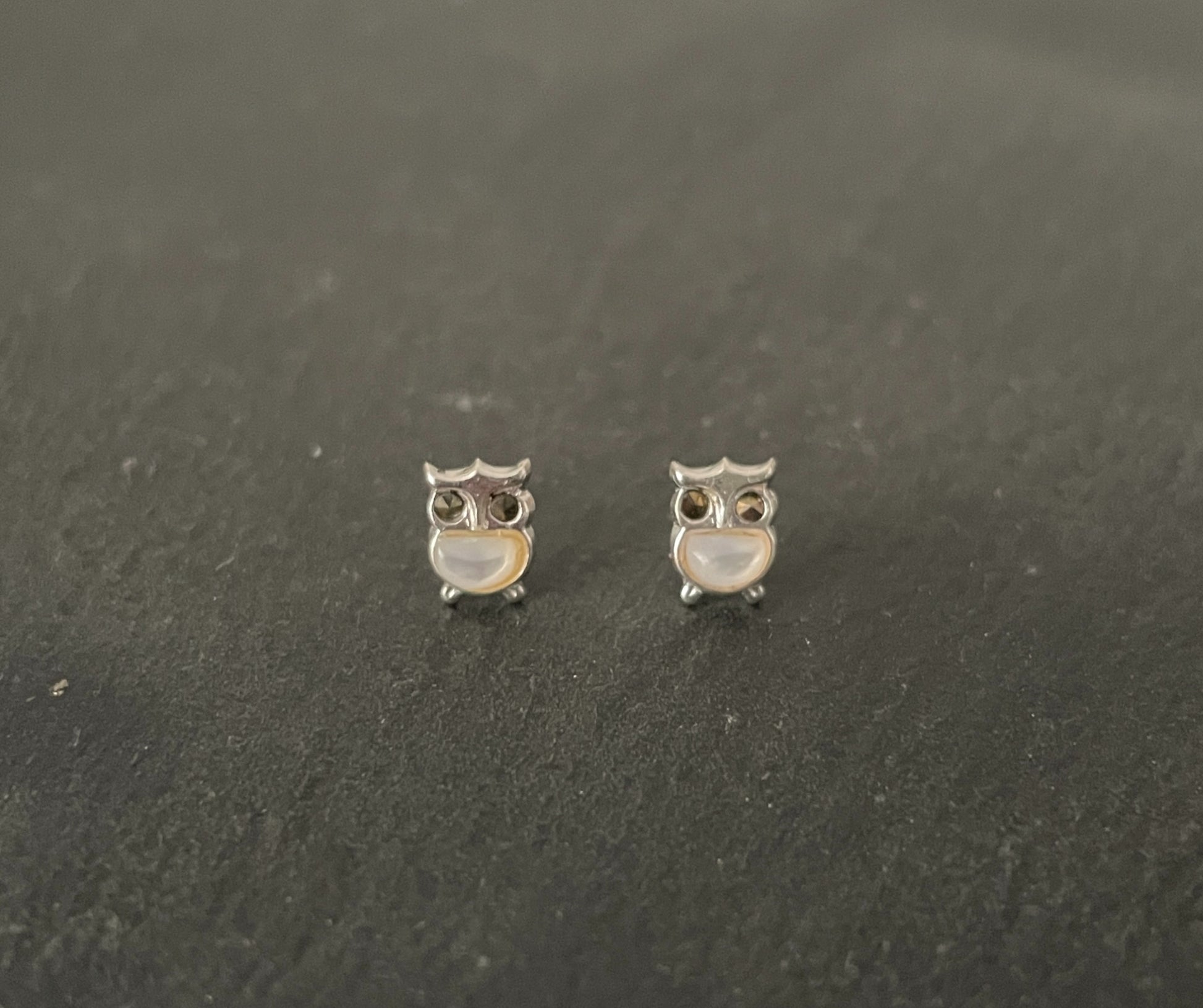 Mother of Pearl and Marcasite Owl Stud Earrings image 0