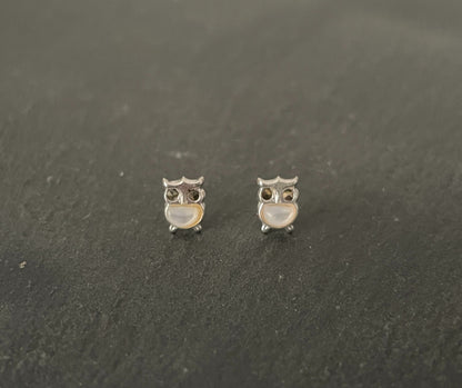Mother of Pearl and Marcasite Owl Stud Earrings image 0