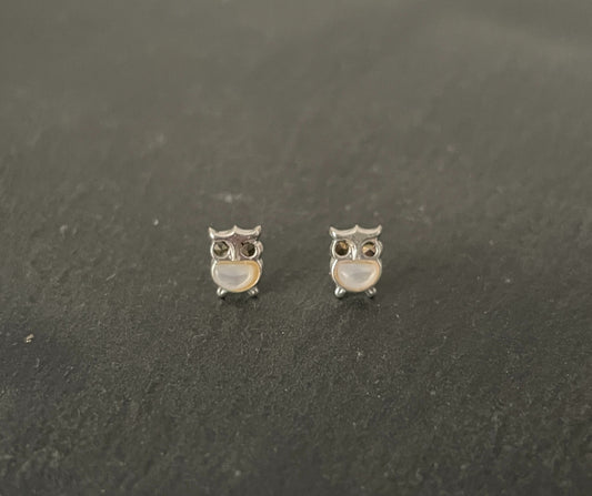 Mother of Pearl and Marcasite Owl Stud Earrings image 0