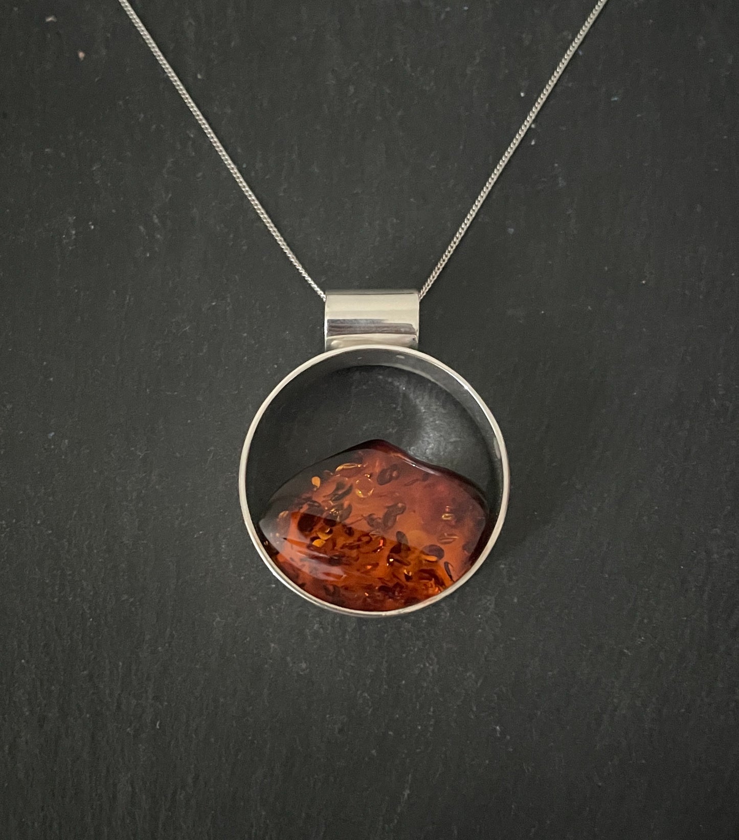 Round Amber and Silver Pendant image 0